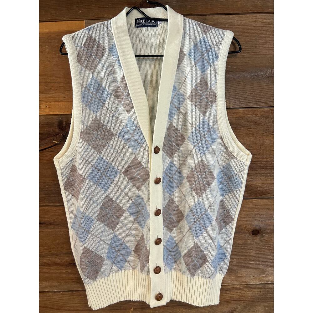 Vintage Blair Cardigan 80s V-Neck Wool Wooden Like‎ Buttons Womans Size L